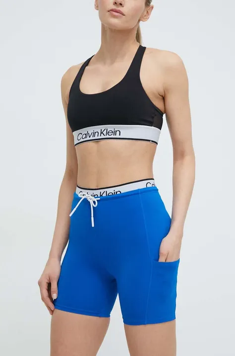 Calvin Klein Performance szorty treningowe kolor niebieski z nadrukiem high waist