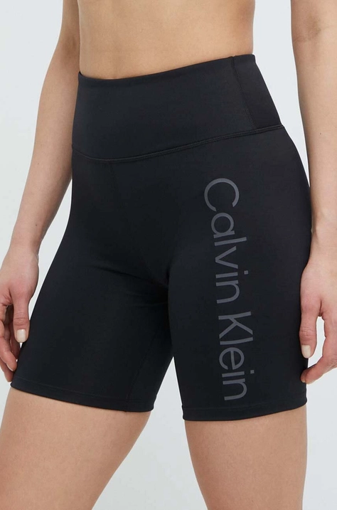 Tréninkové šortky Calvin Klein Performance černá barva, s potiskem, high waist