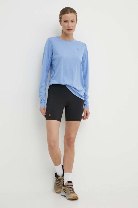 Športové krátke nohavice Fjallraven Abisko dámske, čierna farba, jednofarebné, vysoký pás, F14200146