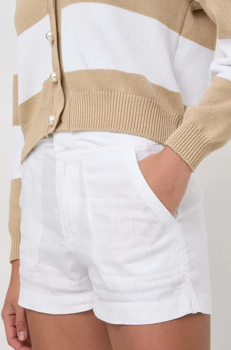Lanene kratke hlače Guess boja: bijela, bez uzorka, visoki struk