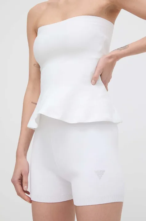 Шорти Guess жіночі колір білий з аплікацією висока посадка