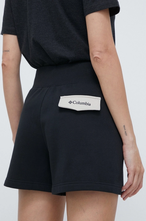 Columbia pantaloni scurți Lodge femei, culoarea negru, uni, high waist 2073461