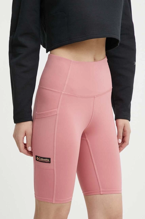 Columbia pantaloni scurti Painted Peak femei, culoarea roz, neted, medium waist, 2076061