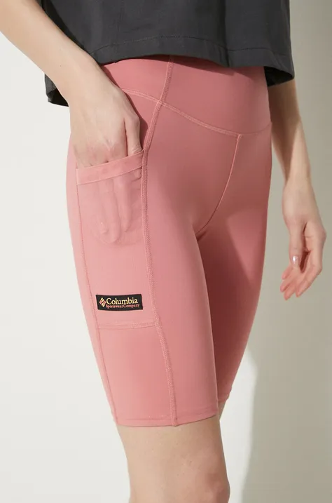 Columbia pantaloni scurti Painted Peak femei, culoarea roz, neted, medium waist, 2076061