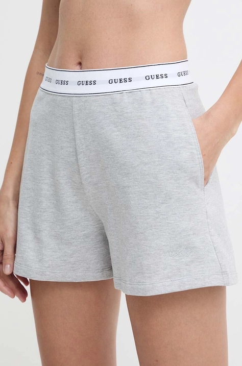 Guess pantaloni scurti CARRIE femei, culoarea gri, neted, high waist, O4GD02 KBS91