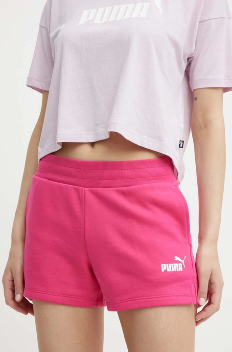 Kraťasy Puma dámské, růžová barva, hladké, high waist, 586825