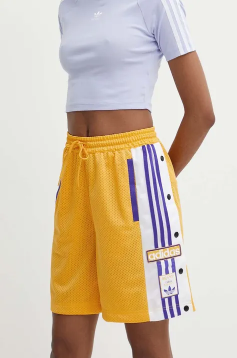 Kraťasy adidas Originals dámské, žlutá barva, vzorované, high waist, IS2471