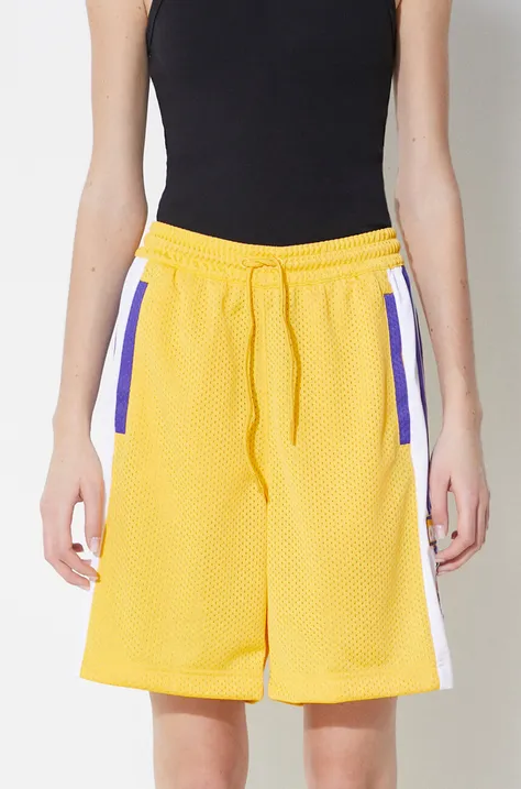 Kratke hlače adidas Originals za žene, boja: žuta, s uzorkom, visoki struk, IS2471