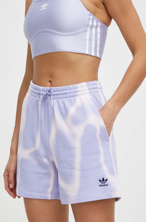 Bavlnené šortky adidas Originals fialová farba, vzorované, vysoký pás, IS2491