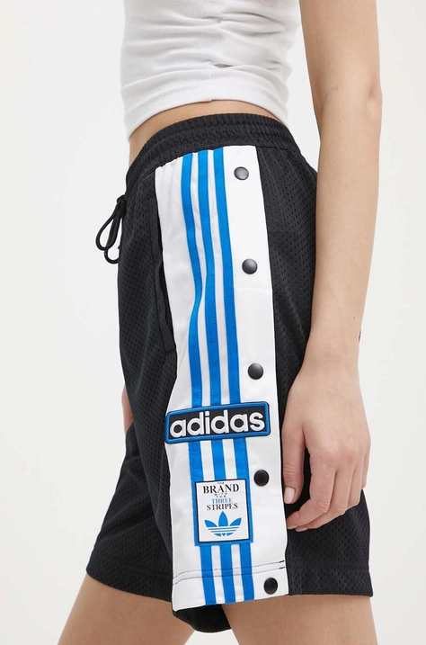 Šortky adidas Originals dámske, čierna farba, s nášivkou, vysoký pás, IU2479