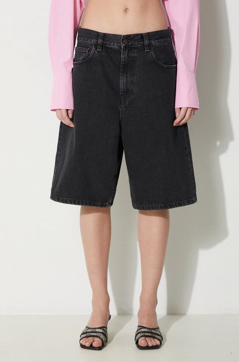 Τζιν σορτς Carhartt WIP Brandon Short χρώμα: μαύρο, I031919.8906