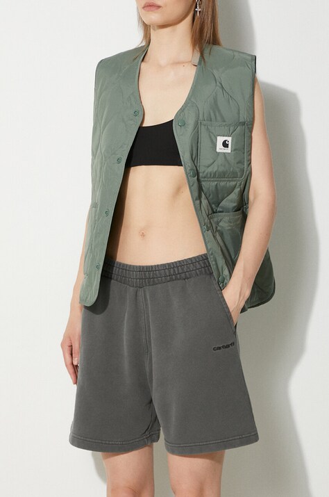 Carhartt WIP szorty bawełniane Duster Script Sweat Short kolor szary gładkie high waist I033055.89GD