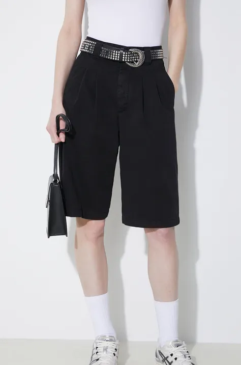 Памучен къс панталон Carhartt WIP Tristin Short в черно с изчистен дизайн с висока талия I033149.89GD
