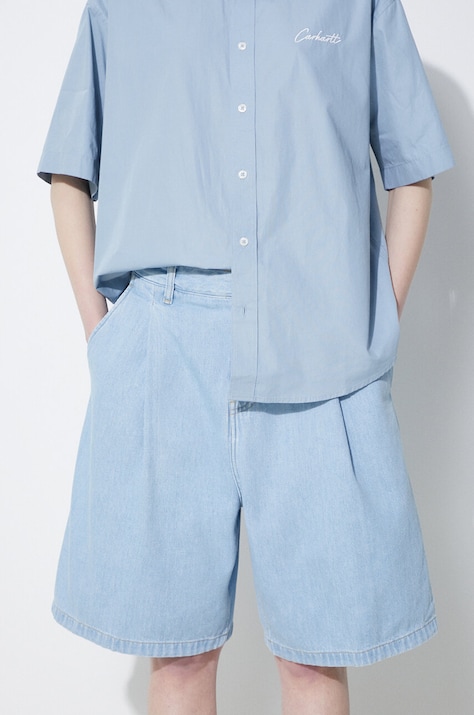 Дънков къс панталон Carhartt WIP Alta Short в синьо с изчистен дизайн с висока талия I033345.112