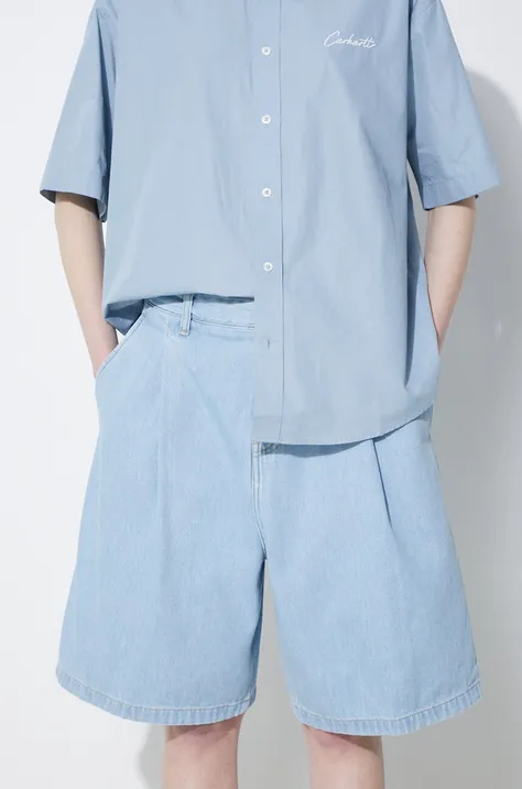 Дънков къс панталон Carhartt WIP Alta Short в синьо с изчистен дизайн с висока талия I033345.112