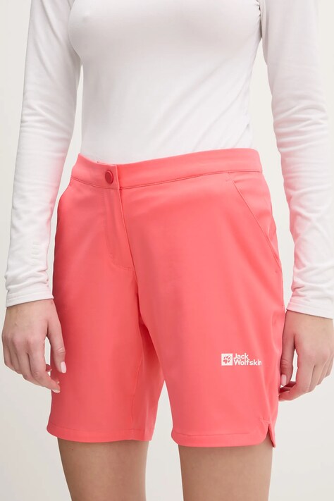Jack Wolfskin pantaloni scurți outdoor Hiking Alpine culoarea roz, neted, medium waist, 1509141