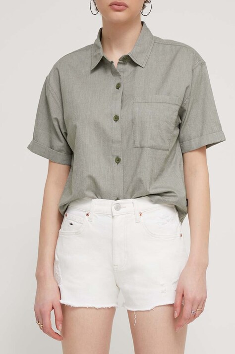 Дънков къс панталон Tommy Jeans в бежово с изчистен дизайн висока талия DW0DW17643