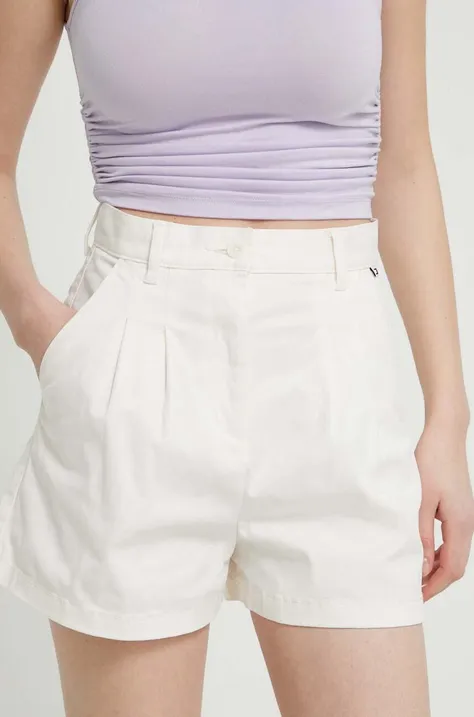 Šortky Tommy Jeans dámske, béžová farba, jednofarebné, vysoký pás, DW0DW17775