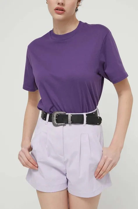 Šortky Tommy Jeans dámske,fialová farba,jednofarebné,vysoký pás,DW0DW17775