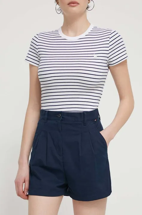 Kratke hlače Tommy Jeans ženske, mornarsko modra barva, DW0DW17775