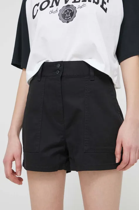 Šortky Tommy Jeans dámske,čierna farba,jednofarebné,vysoký pás,DW0DW17776
