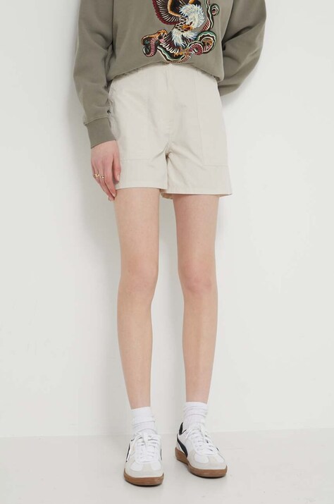 Tommy Jeans szorty damskie kolor beżowy gładkie high waist DW0DW17971