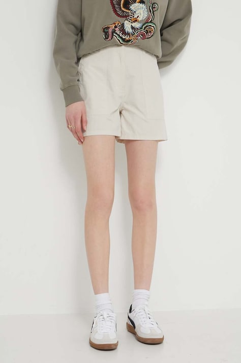 Къс панталон Tommy Jeans в бежово с изчистен дизайн висока талия DW0DW17971