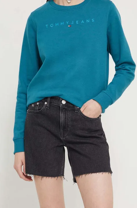 Джинсовые шорты Tommy Jeans женские цвет чёрный однотонные высокая посадка