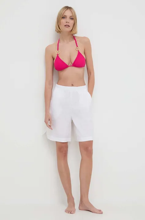Max Mara Beachwear pantaloni scurți de plajă femei, culoarea alb, uni, high waist, 2416141019600 2416140000000