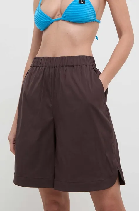 Пляжные шорты Max Mara Beachwear женские цвет коричневый однотонные высокая посадка 2416141019600