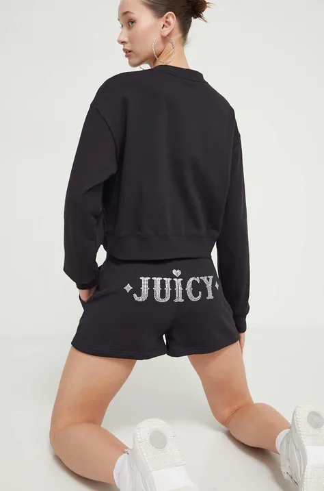 Juicy Couture rövidnadrág női, fekete, nyomott mintás, magas derekú