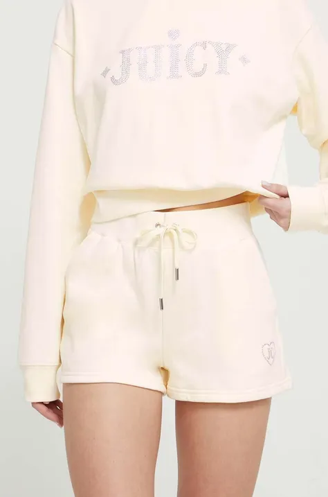Juicy Couture szorty damskie kolor beżowy z aplikacją high waist