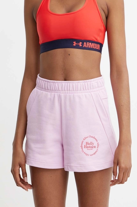 Helly Hansen szorty damskie kolor różowy z nadrukiem high waist 54081