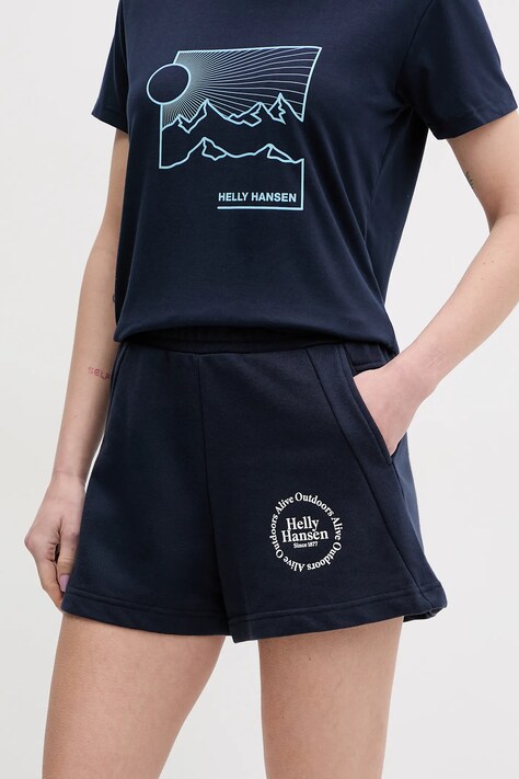 Šortky Helly Hansen dámske, tmavomodrá farba, s potlačou, vysoký pás, 54081