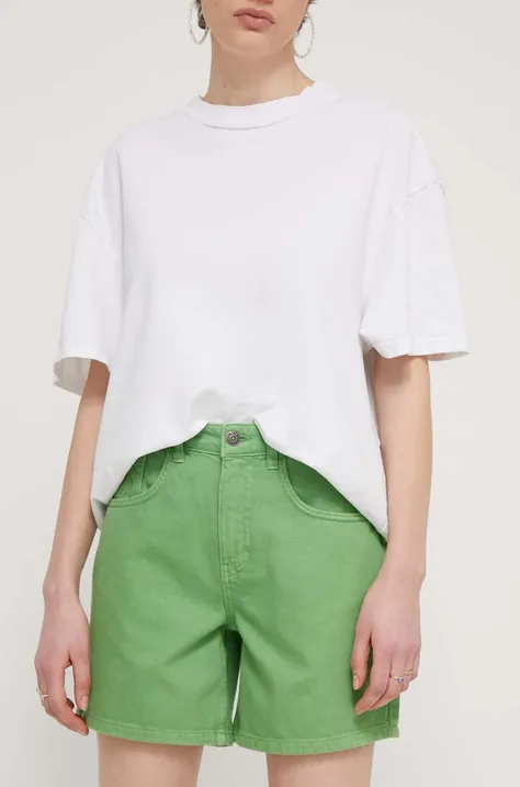 Pamučne kratke hlače Desigual SURY boja: zelena, bez uzorka, visoki struk, 24SWDD54