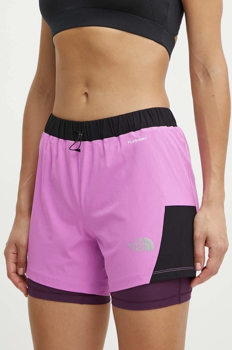 The North Face szorty sportowe damskie kolor fioletowy wzorzyste high waist NF0A7SXRUHO1