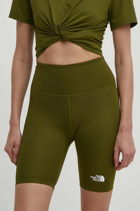 The North Face szorty sportowe damskie kolor zielony gładkie high waist NF0A87JUPIB1