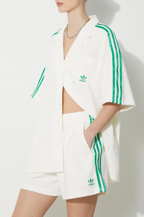 Šortky adidas Originals Resort Short dámske, béžová farba, s nášivkou, vysoký pás, JH0617