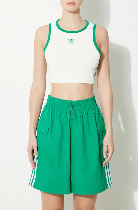 adidas Originals pantaloni scurti 3S Cargo Shorts femei, culoarea verde, cu imprimeu, high waist, JH1073
