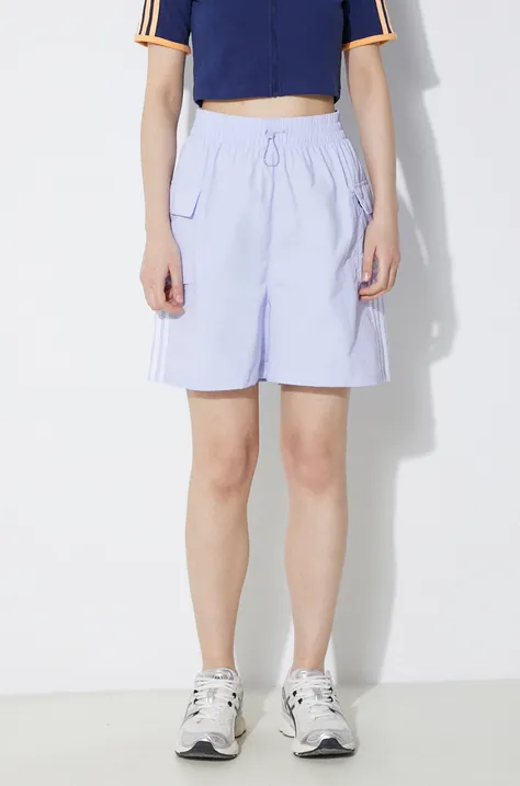 adidas Originals pantaloni scurti 3S Cargo Shorts femei, culoarea violet, cu imprimeu, high waist, JH1075