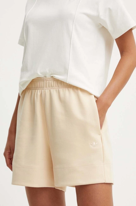 Šortky adidas Originals Loose Shorts dámske, béžová farba, jednofarebné, vysoký pás, IS2716