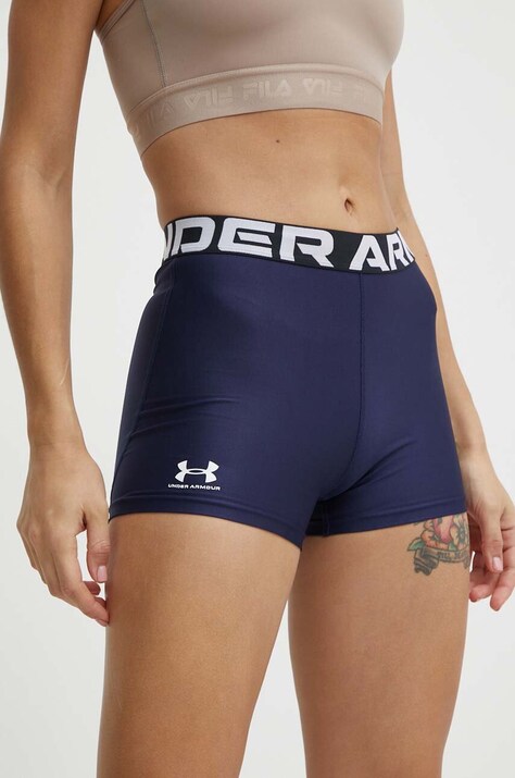 Under Armour pantaloni scurți de antrenament Authentics culoarea albastru marin, cu imprimeu, medium waist