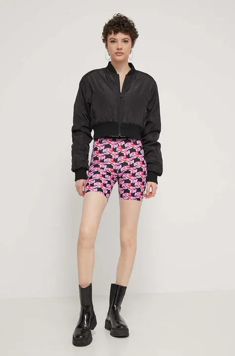 Karl Lagerfeld Jeans rövidnadrág női, rózsaszín, mintás, magas derekú