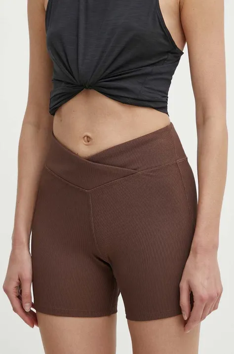 Reebok pantaloni scurți de yoga LUX Collection culoarea maro, neted, medium waist, 100075382