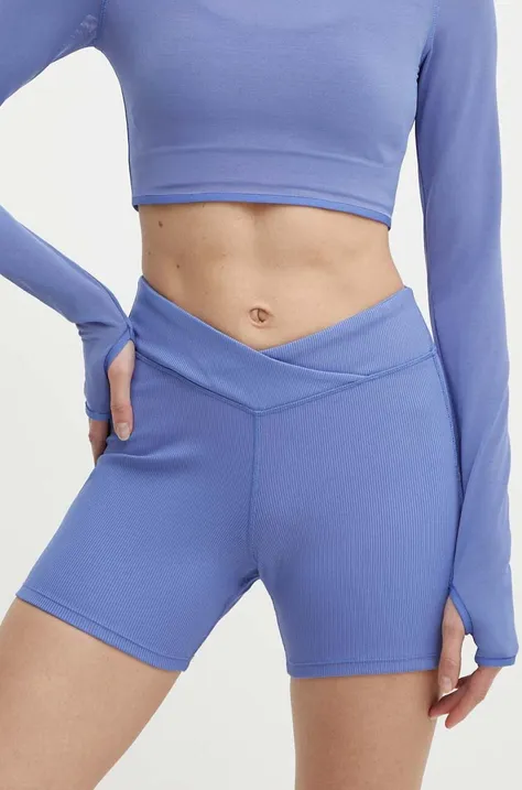Reebok pantaloni scurți de yoga Lux Studio Rib culoarea violet, neted, high waist, 100076339