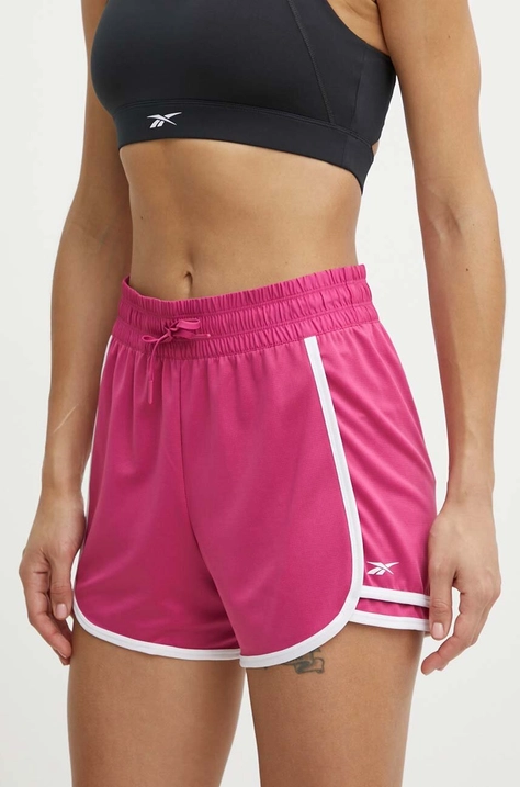 Tréninkové šortky Reebok Identity Training růžová barva, s aplikací, high waist, 100022497