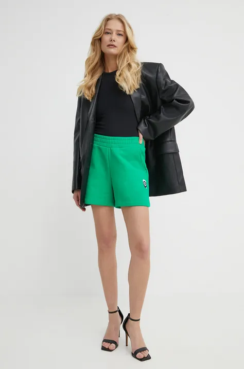 Kratke hlače Karl Lagerfeld x Darcel Disappoints za žene, boja: zelena, s tiskom, visoki struk