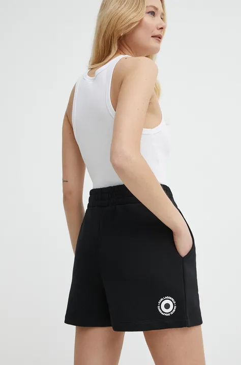 Kratke hlače Karl Lagerfeld x Darcel Disappoints za žene, boja: crna, s tiskom, visoki struk