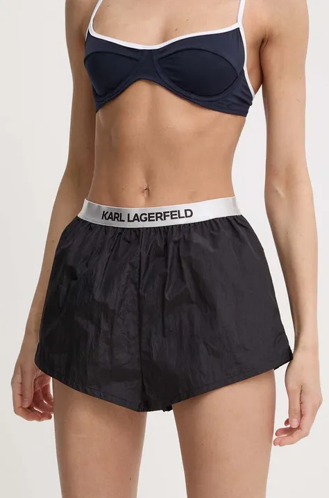 Karl Lagerfeld rövidnadrág női, fekete, sima, magas derekú