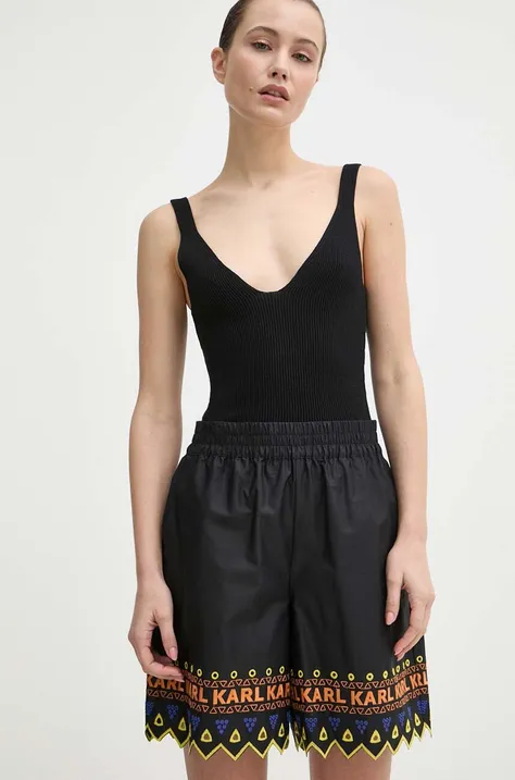 Bavlnené šortky Karl Lagerfeld čierna farba, vzorované, vysoký pás